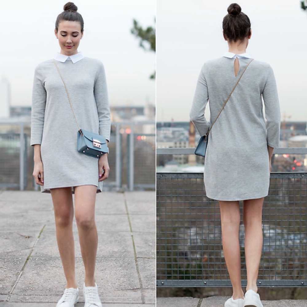 Zara Grey Dress with White Collar